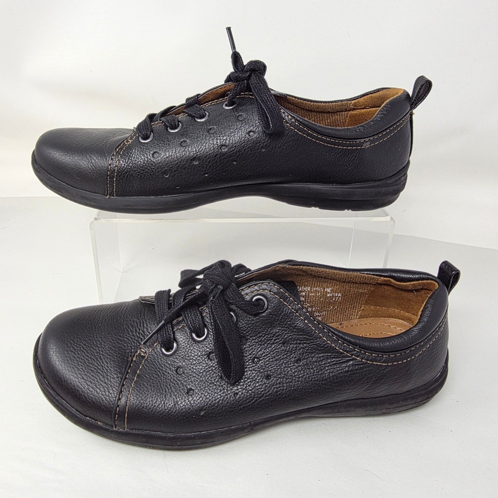 Thom McAn Walking Shoes Womens 9M Black Leather Lace Up Comfort Low Top Exc